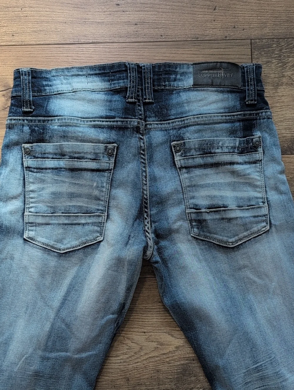 Copper Rivet Slim Fit Jeans, Distressed, Light Wash Blue Denim, Men's 32x32